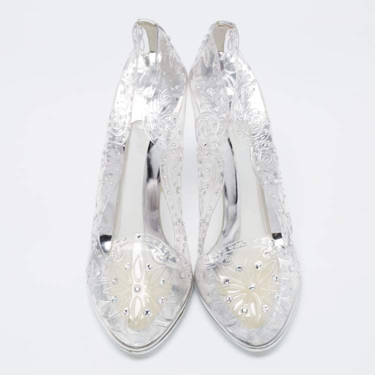 Pre Owned Dolce & Gabbana Transparent PVC Crystal Embellishment Cinderella Pumps Size 37