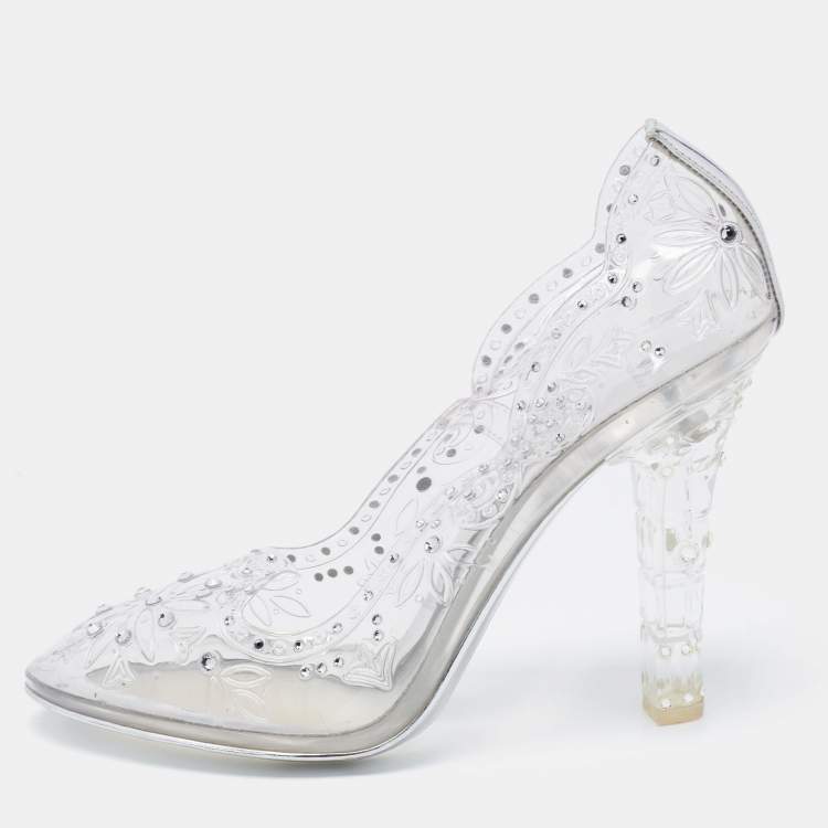 Pre Owned Dolce & Gabbana Transparent PVC Crystal Embellishment Cinderella Pumps Size 37