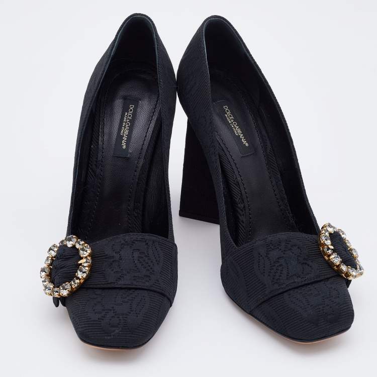 مملوكة مسبقًا Dolce & Gabbana Black Jacquard Embellished Block Heel Pumps Size 38.5