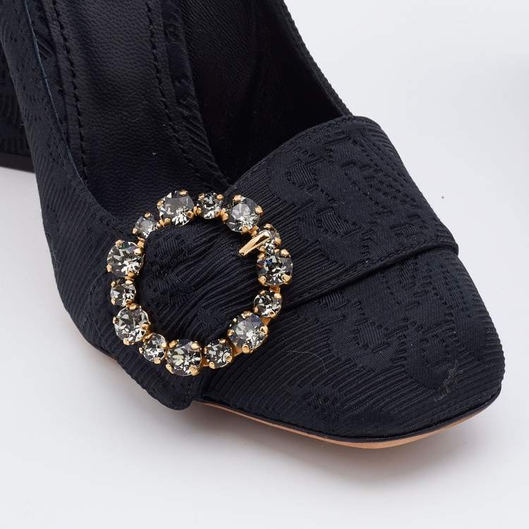 مملوكة مسبقًا Dolce & Gabbana Black Jacquard Embellished Block Heel Pumps Size 38.5