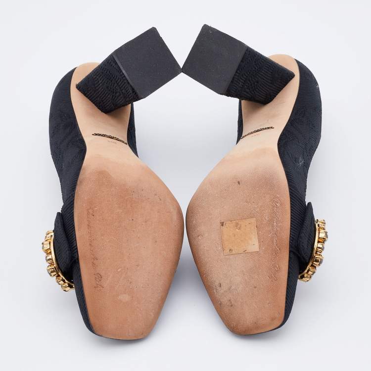 مملوكة مسبقًا Dolce & Gabbana Black Jacquard Embellished Block Heel Pumps Size 38.5