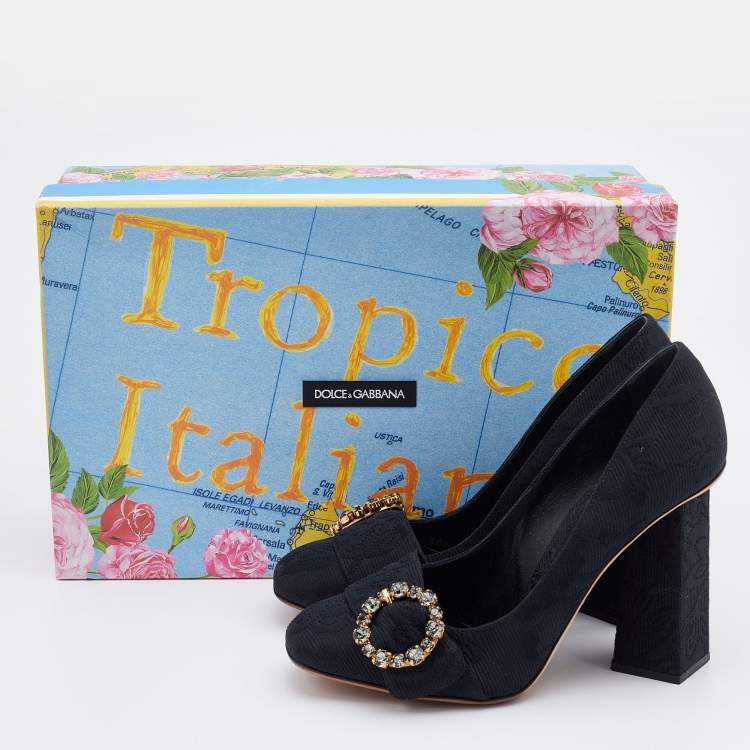 مملوكة مسبقًا Dolce & Gabbana Black Jacquard Embellished Block Heel Pumps Size 38.5