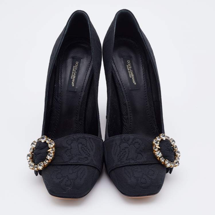 مملوكة مسبقًا Dolce & Gabbana Black Jacquard Embellished Block Heel Pumps Size 38.5