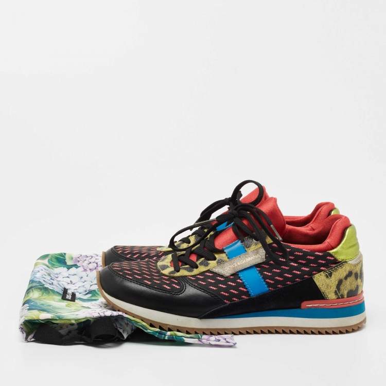 Pre Owned Dolce & Gabbana Multicolor Leather and Fabric  Lace Up Sneakers Size 37