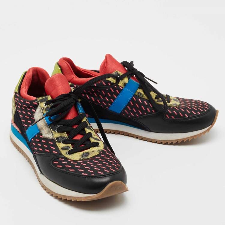 Pre Owned Dolce & Gabbana Multicolor Leather and Fabric  Lace Up Sneakers Size 37