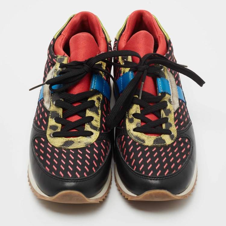 Pre Owned Dolce & Gabbana Multicolor Leather and Fabric  Lace Up Sneakers Size 37