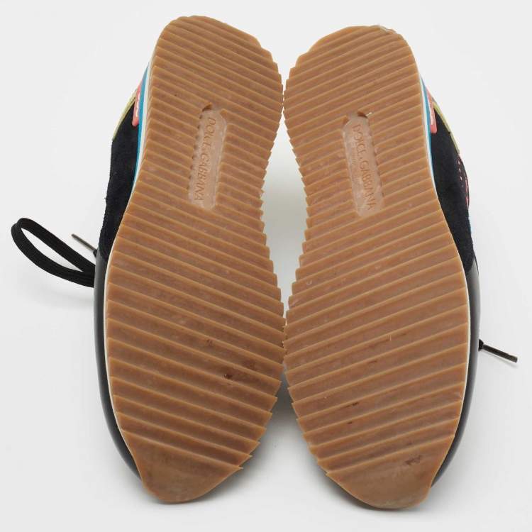 Pre Owned Dolce & Gabbana Multicolor Leather and Fabric  Lace Up Sneakers Size 37