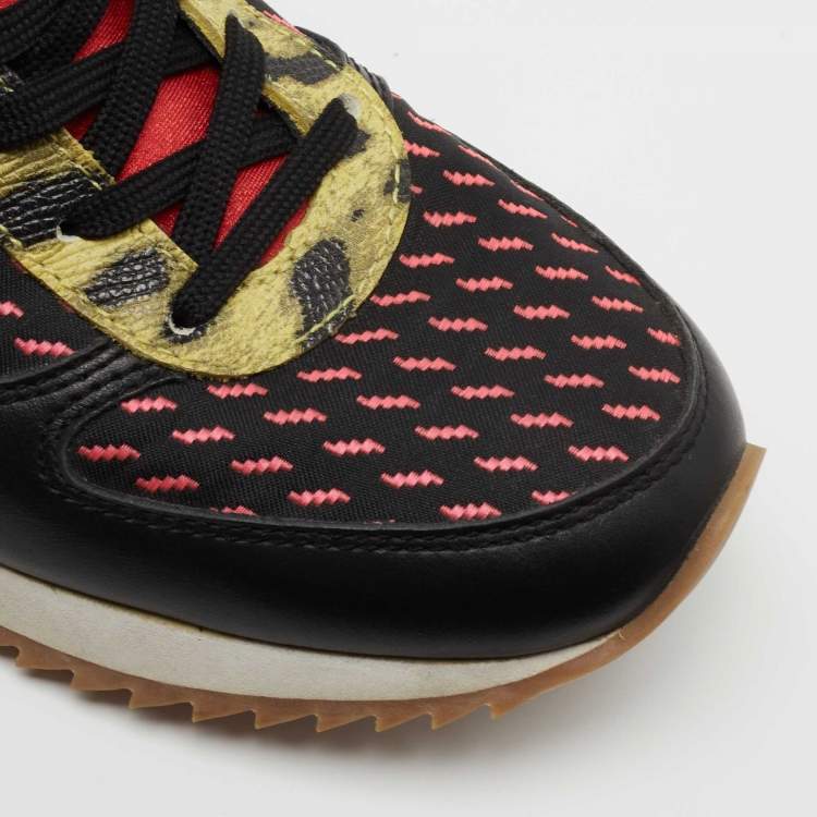 Pre Owned Dolce & Gabbana Multicolor Leather and Fabric  Lace Up Sneakers Size 37