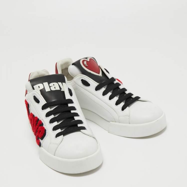 مملوكة مسبقًا Dolce and Gabbana White Leather Love and Graffiti Low Top Sneakers Size 37