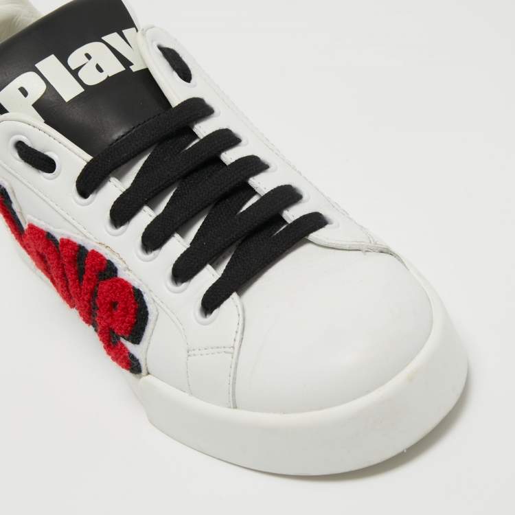 مملوكة مسبقًا Dolce and Gabbana White Leather Love and Graffiti Low Top Sneakers Size 37