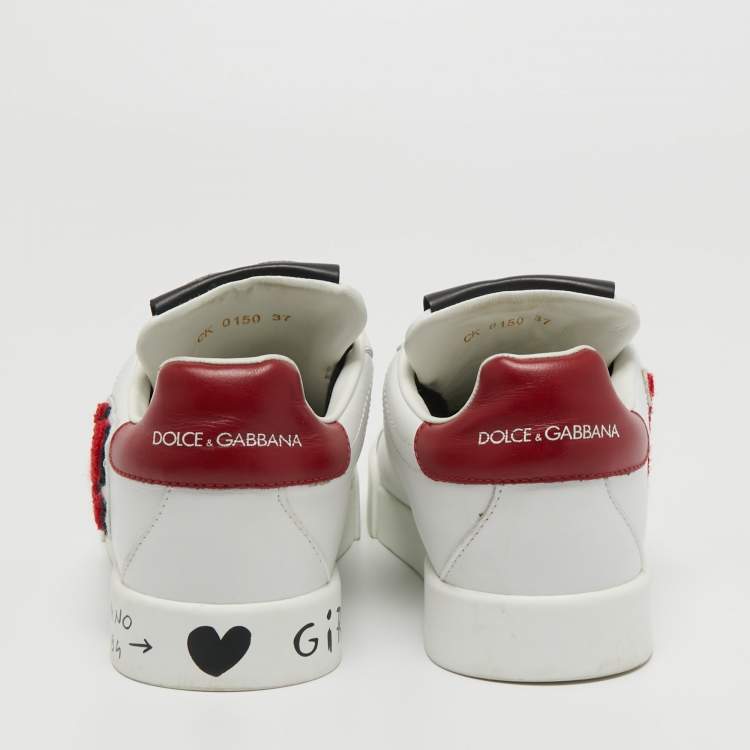 مملوكة مسبقًا Dolce and Gabbana White Leather Love and Graffiti Low Top Sneakers Size 37