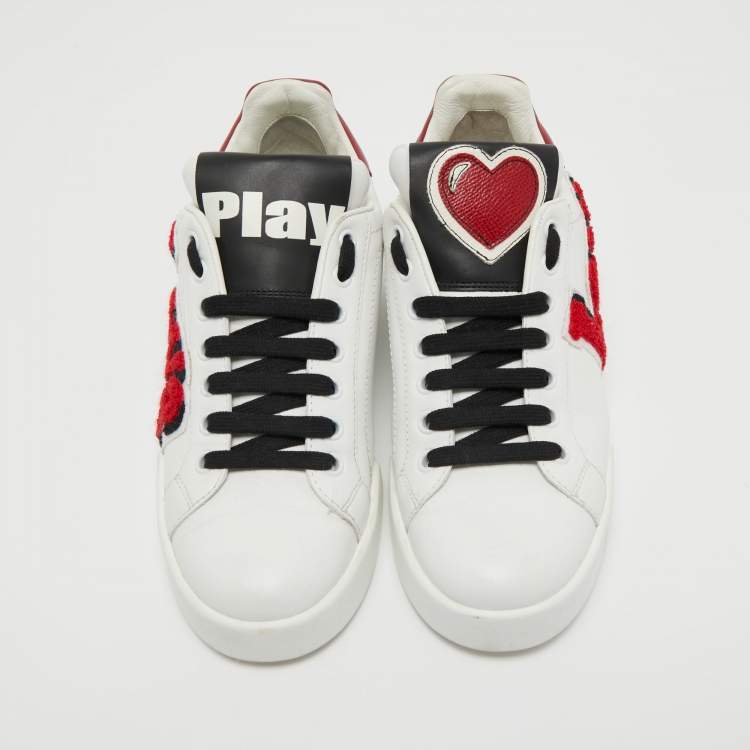 مملوكة مسبقًا Dolce and Gabbana White Leather Love and Graffiti Low Top Sneakers Size 37