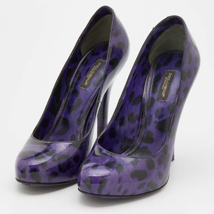 Pre Owned Dolce & Gabbana Purple/Black Leopard Print Patent Leather Platform Pumps Size 37