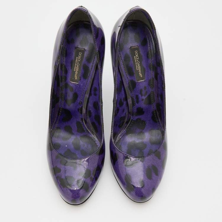 Pre Owned Dolce & Gabbana Purple/Black Leopard Print Patent Leather Platform Pumps Size 37