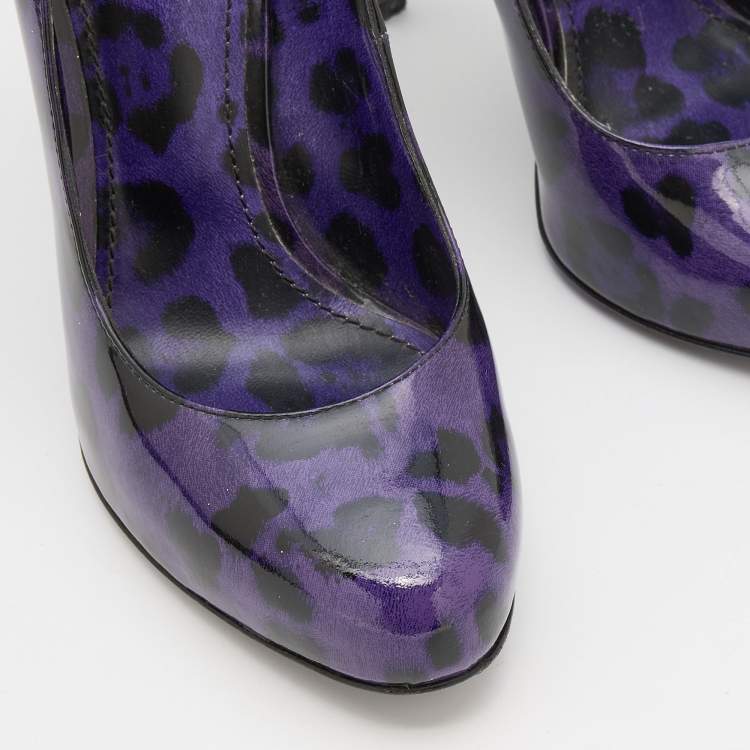 Pre Owned Dolce & Gabbana Purple/Black Leopard Print Patent Leather Platform Pumps Size 37