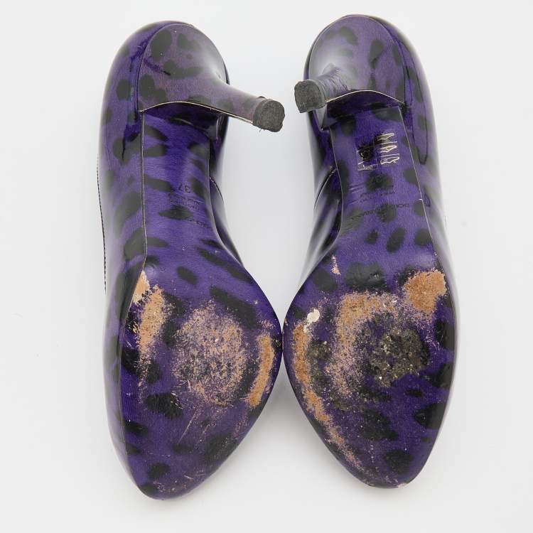 Pre Owned Dolce & Gabbana Purple/Black Leopard Print Patent Leather Platform Pumps Size 37