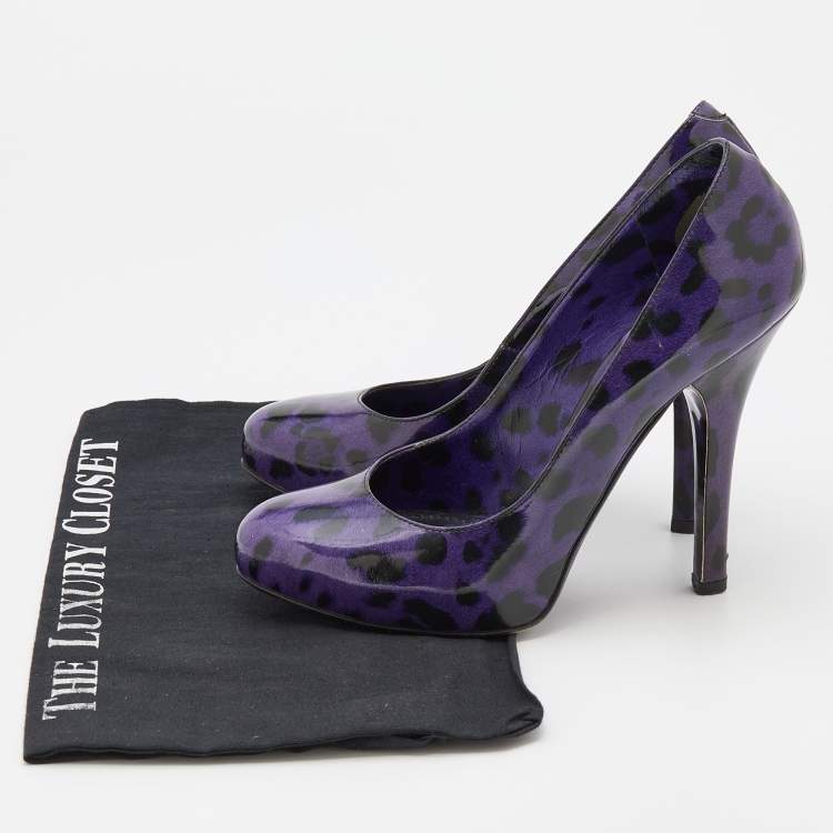 Pre Owned Dolce & Gabbana Purple/Black Leopard Print Patent Leather Platform Pumps Size 37