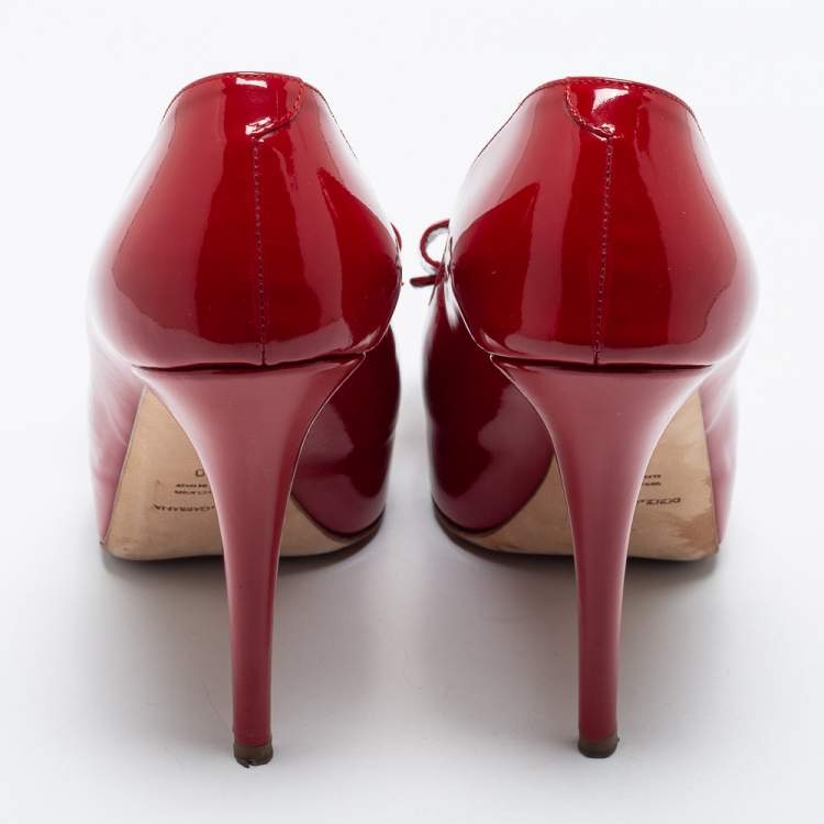 Pre Owned Dolce & Gabbana Red Patent Leather Bow Peep Toe Pumps Size 40