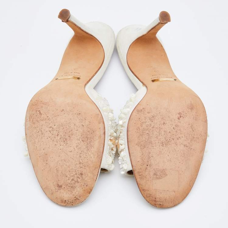 Pre Owned Dolce & Gabbana White Embellished Suede Slide Sandals Size 38