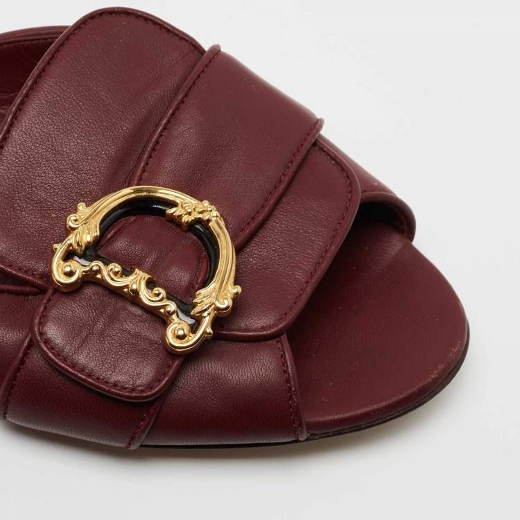 مملوكة مسبقًا Dolce & Gabbana Burgundy Leather Slide Sandals Size 39