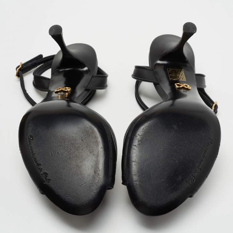 Pre Owned Dolce & Gabbana Black Leather Devotion Ankle Strap Sandals Size 40