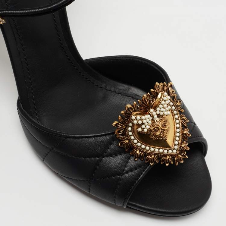 Pre Owned Dolce & Gabbana Black Leather Devotion Ankle Strap Sandals Size 40