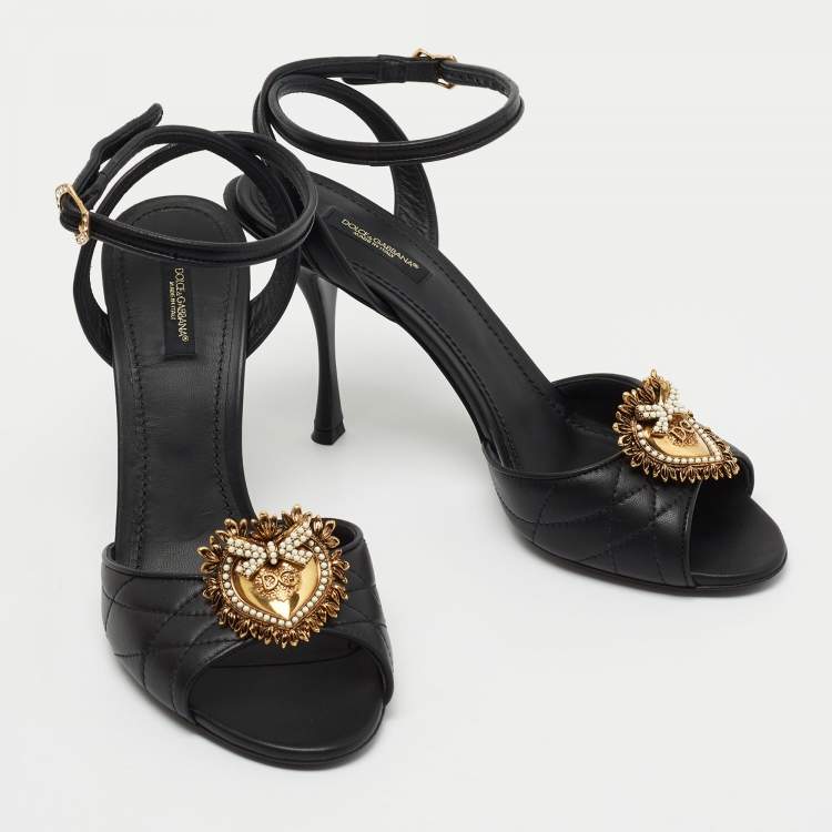 Pre Owned Dolce & Gabbana Black Leather Devotion Ankle Strap Sandals Size 40