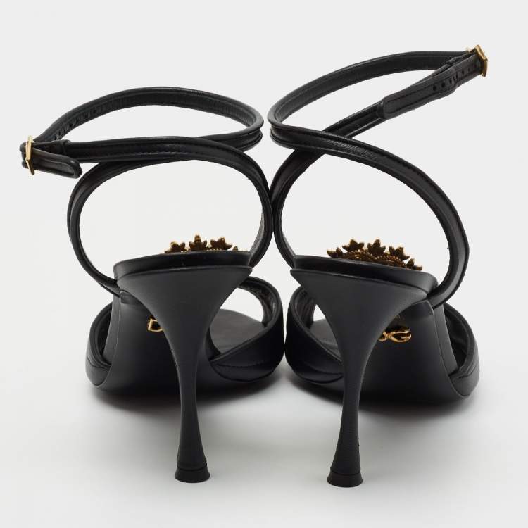 Pre Owned Dolce & Gabbana Black Leather Devotion Ankle Strap Sandals Size 40