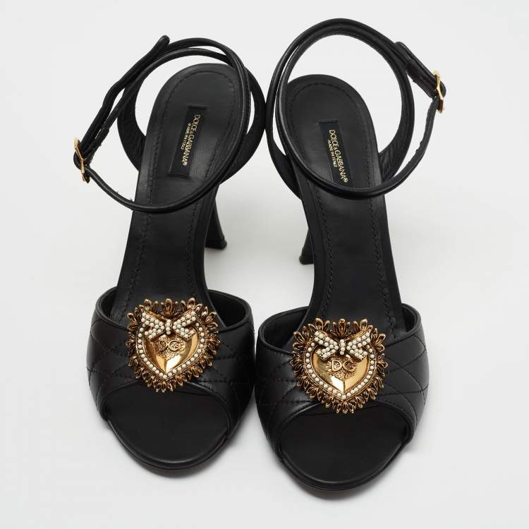 Pre Owned Dolce & Gabbana Black Leather Devotion Ankle Strap Sandals Size 40