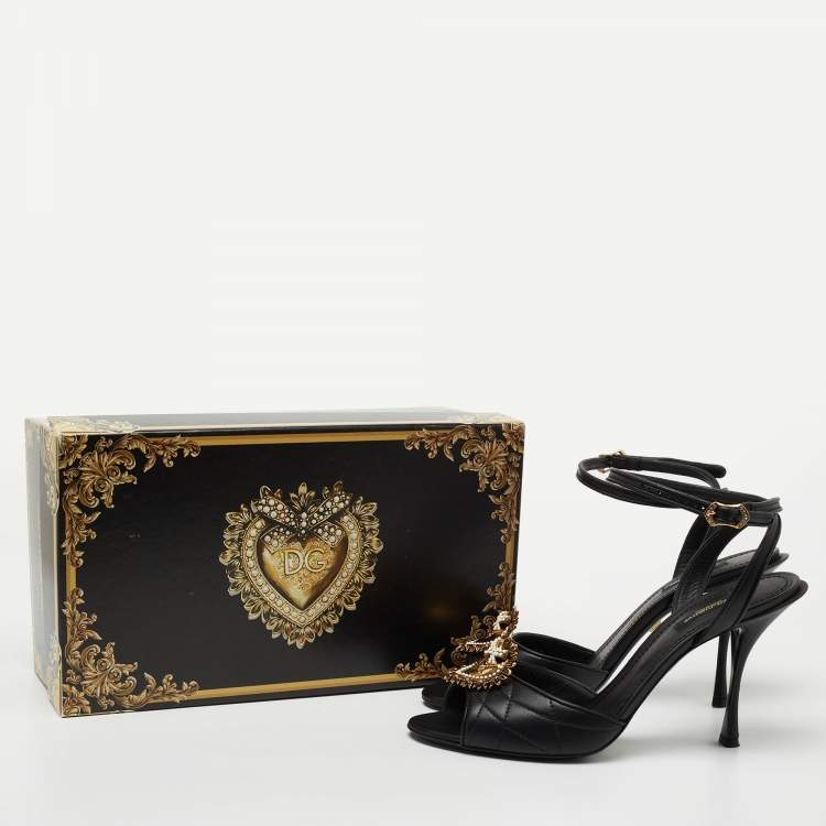 Pre Owned Dolce & Gabbana Black Leather Devotion Ankle Strap Sandals Size 40