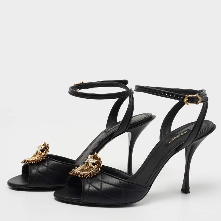 Pre Owned Dolce & Gabbana Black Leather Devotion Ankle Strap Sandals Size 40