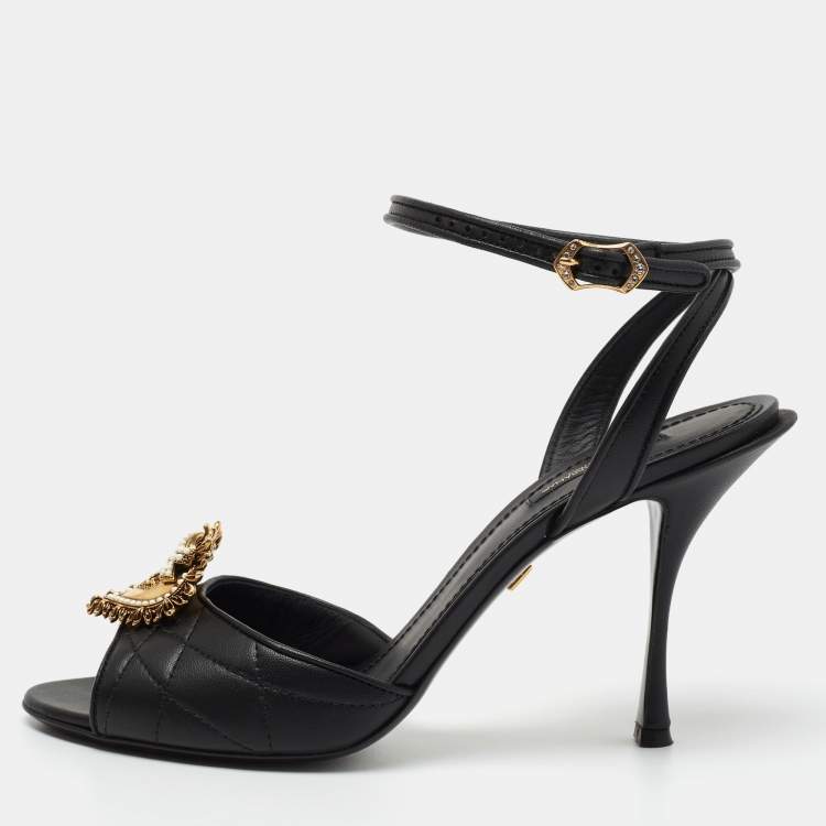 Pre Owned Dolce & Gabbana Black Leather Devotion Ankle Strap Sandals Size 40
