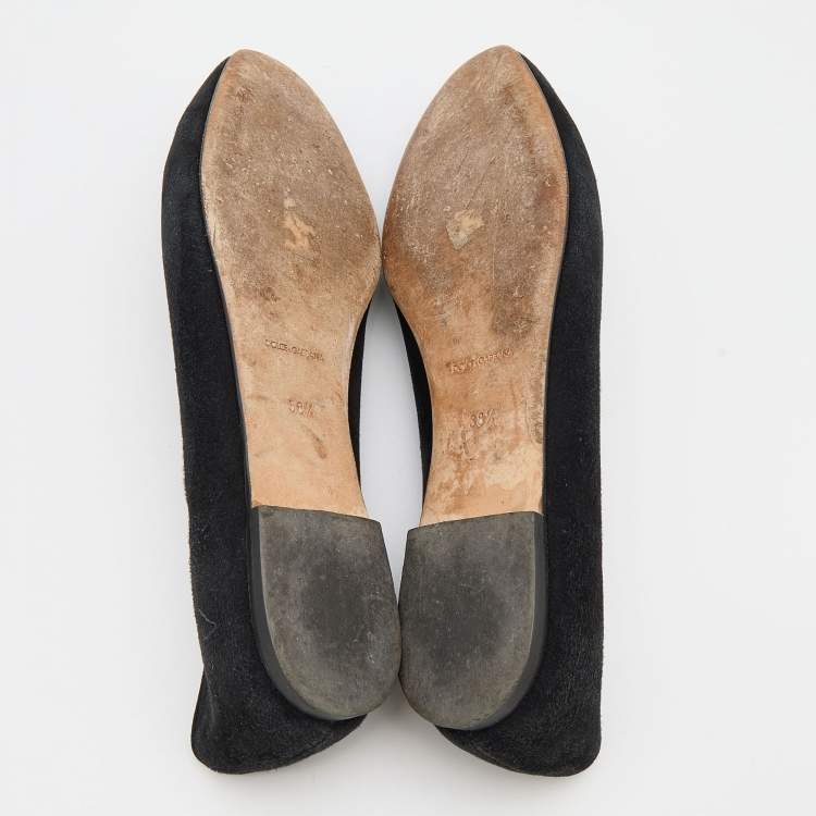 Pre Owned Dolce & Gabbana Black Suede Crystal Embellished Audrey Smoking Slippers Size 38.5