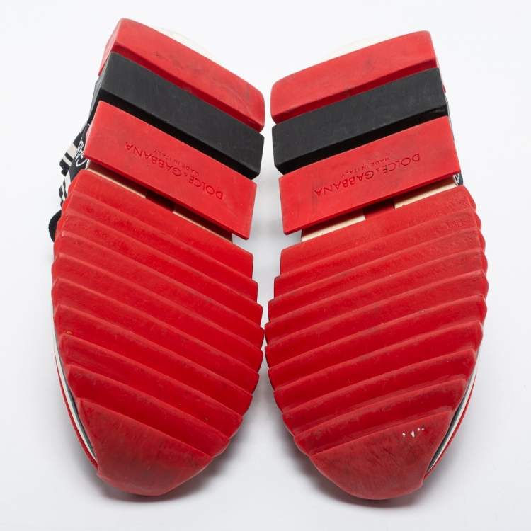Pre Owned Dolce & Gabbana Red Knit Fabric Sorrento Low Top Sneakers Size 37