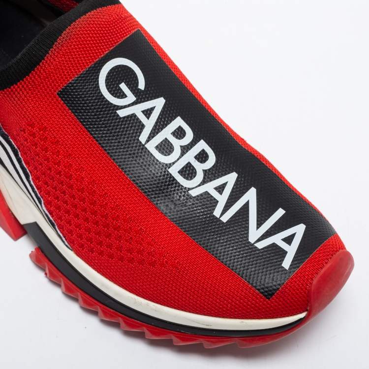 Pre Owned Dolce & Gabbana Red Knit Fabric Sorrento Low Top Sneakers Size 37