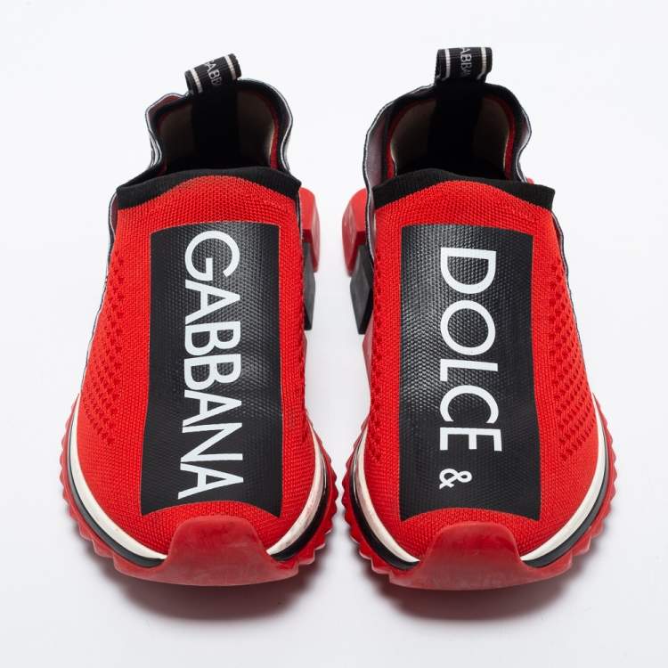 Pre Owned Dolce & Gabbana Red Knit Fabric Sorrento Low Top Sneakers Size 37