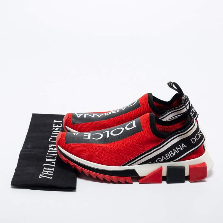 Pre Owned Dolce & Gabbana Red Knit Fabric Sorrento Low Top Sneakers Size 37