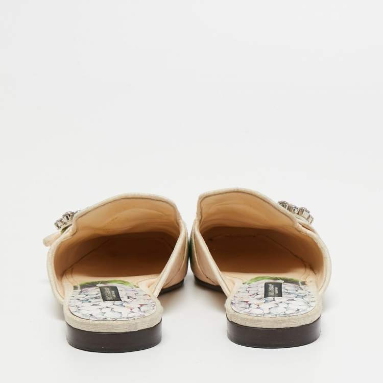 Pre Owned Dolce & Gabbana Cream Floral Print Fabric Flat Mules Size 38