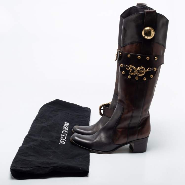 مملوكة مسبقًا Dolce & Gabbana Brown  Leather Knee Length Boots Size 39