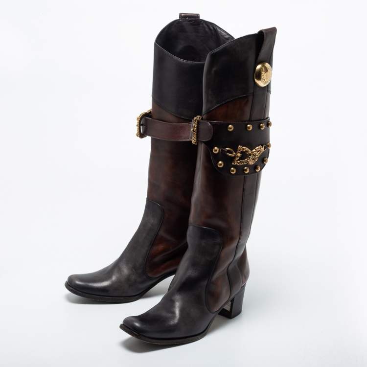 مملوكة مسبقًا Dolce & Gabbana Brown  Leather Knee Length Boots Size 39