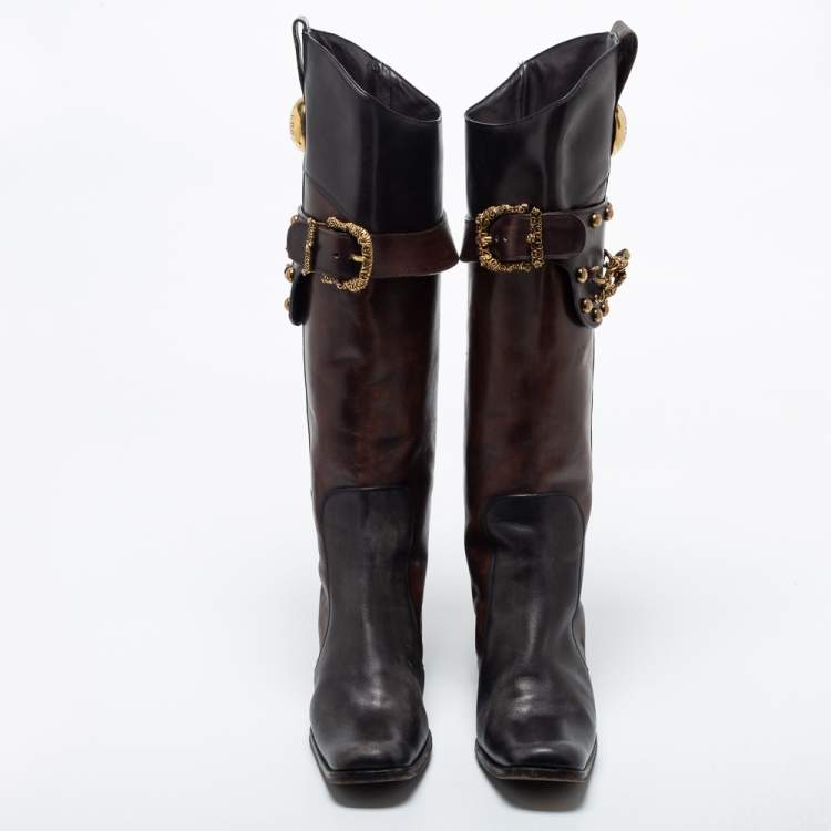 مملوكة مسبقًا Dolce & Gabbana Brown  Leather Knee Length Boots Size 39