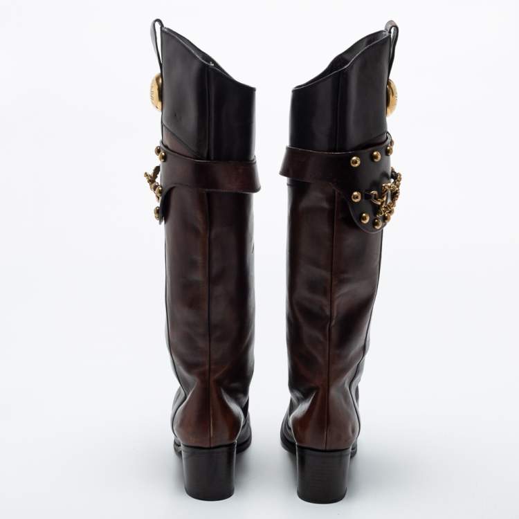 مملوكة مسبقًا Dolce & Gabbana Brown  Leather Knee Length Boots Size 39