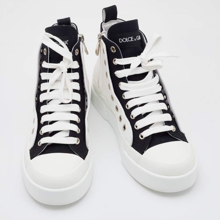 Pre Owned Dolce & Gabbana White/Black Canvas Portofino Light High Top Sneakers Size 38
