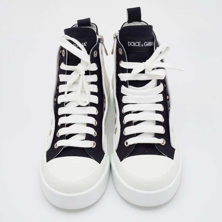 Pre Owned Dolce & Gabbana White/Black Canvas Portofino Light High Top Sneakers Size 38