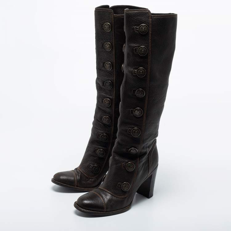 Pre Owned Dolce & Gabbana Brown Leather Knee Length Boots Size 39