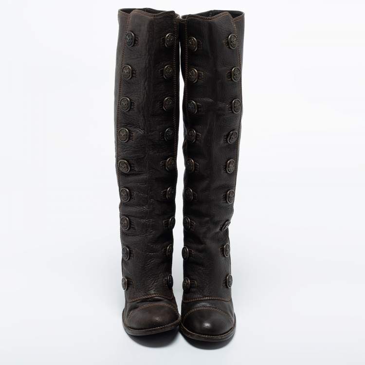 Pre Owned Dolce & Gabbana Brown Leather Knee Length Boots Size 39