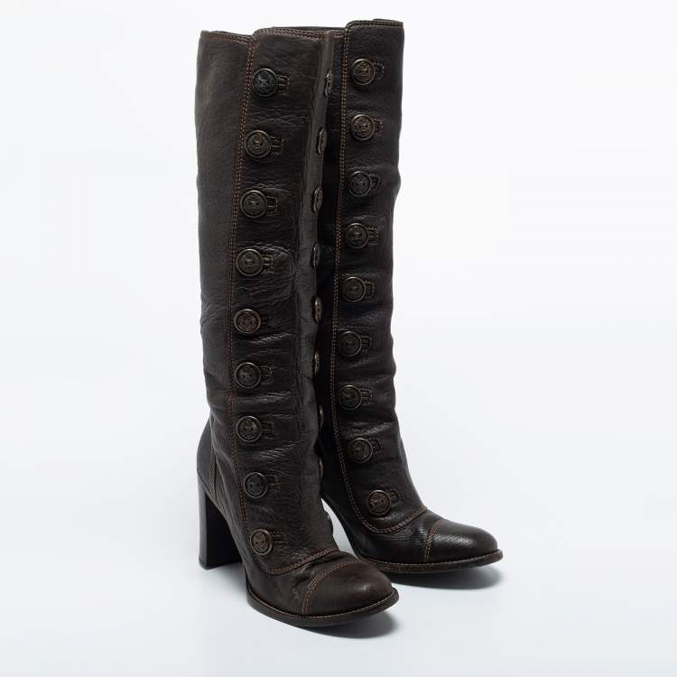 Pre Owned Dolce & Gabbana Brown Leather Knee Length Boots Size 39
