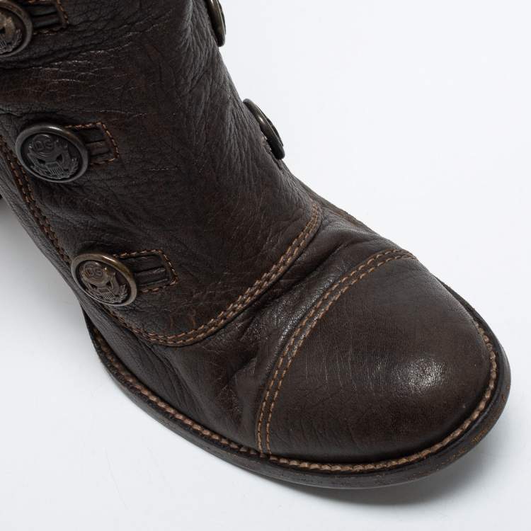 Pre Owned Dolce & Gabbana Brown Leather Knee Length Boots Size 39