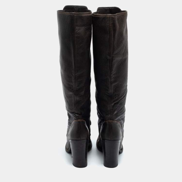 Pre Owned Dolce & Gabbana Brown Leather Knee Length Boots Size 39