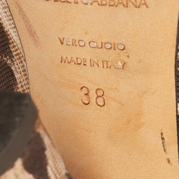 مملوكة مسبقًا Dolce & Gabbana Brown/Beige Leopard Print Canvas Peep Toe Pumps Size 38